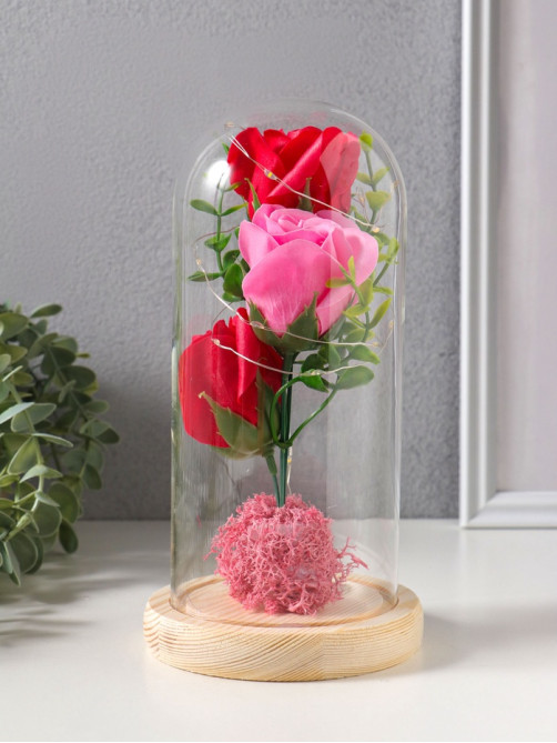 Фигурка световая колба RISALUX «Три розы», LED - ночник, от батареек, 3×ААА 11×11×21.5 см