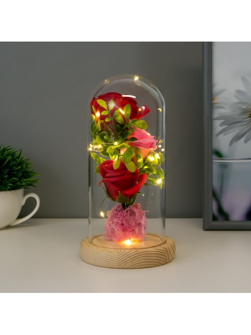 Фигурка световая колба RISALUX «Три розы», LED - ночник, от батареек, 3×ААА 11×11×21.5 см