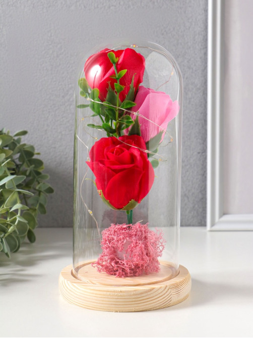 Фигурка световая колба RISALUX «Три розы», LED - ночник, от батареек, 3×ААА 11×11×21.5 см