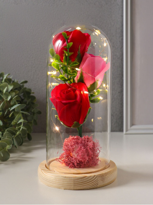 Фигурка световая колба RISALUX «Три розы», LED - ночник, от батареек, 3×ААА 11×11×21.5 см