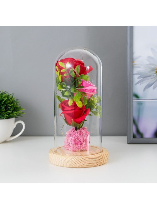 Фигурка световая колба RISALUX «Три розы», LED - ночник, от батареек, 3×ААА 11×11×21.5 см