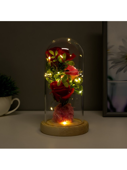 Фигурка световая колба RISALUX «Три розы», LED - ночник, от батареек, 3×ААА 11×11×21.5 см