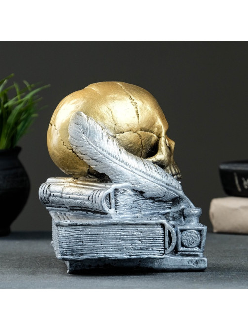 Фигурка гипс «Череп с книгой», бронза с серебром, 19 см