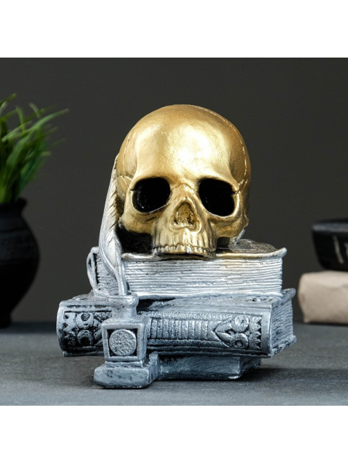 Фигурка гипс «Череп с книгой», бронза с серебром, 19 см
