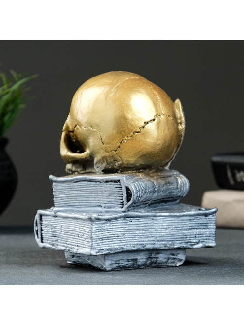 Фигурка гипс «Череп с книгой», бронза с серебром, 19 см