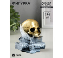 Фигурка гипс «Череп с книгой», бронза с серебром, 19 см