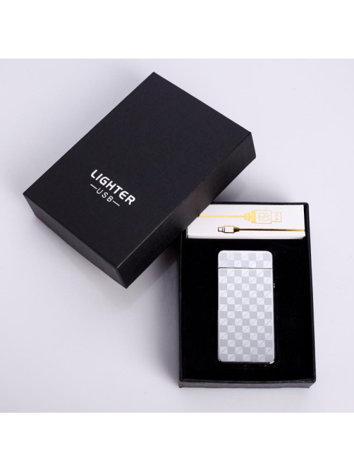 Зажигалка электронная, дуговая, USB, 3.5×7 см, серебристый узор