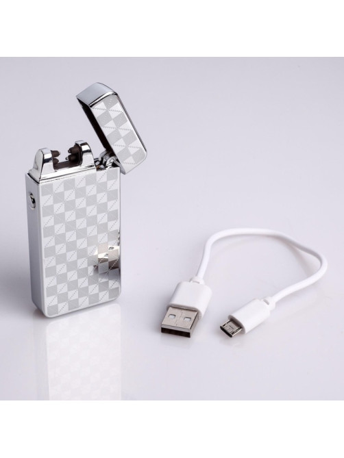 Зажигалка электронная, дуговая, USB, 3.5×7 см, серебристый узор