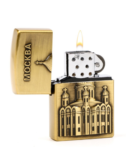 Зажигалка газовая «Москва», металлическая, пьезо, 5.5×4 см, золото