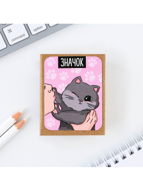 Значок деревянный «Котик», 3.2×4 см