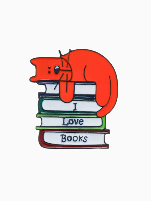 Значок «Кот», на книгах, цветной в чёрном металле
