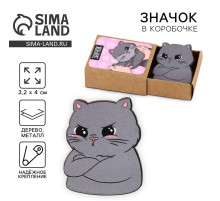 Значок деревянный «Котик», 3.2×4 см