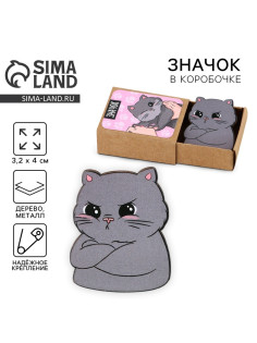 Значок деревянный «Котик», 3.2×4 см