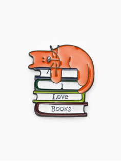 Значок «Кот», на книгах, цветной в чёрном металле