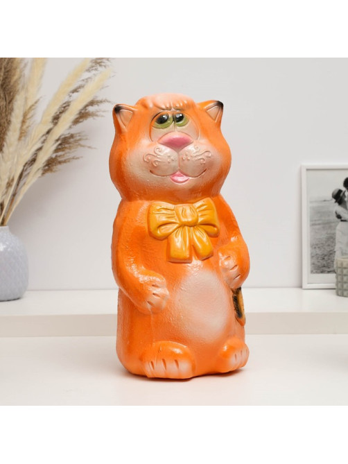 Копилка для денег «Кот рыжий с бантом и рыбкой», гипс, 38 см