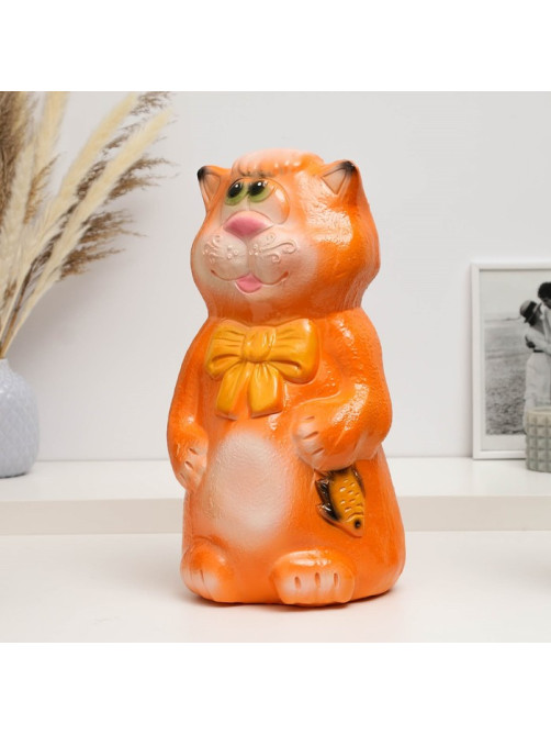 Копилка для денег «Кот рыжий с бантом и рыбкой», гипс, 38 см