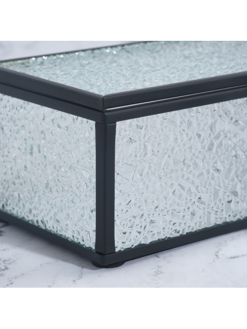 Шкатулка для украшений Wet Glass, органайзер с крышкой стеклянный, с зеркальным основанием, 14.5×8.5 см, прозрачная, чёрная