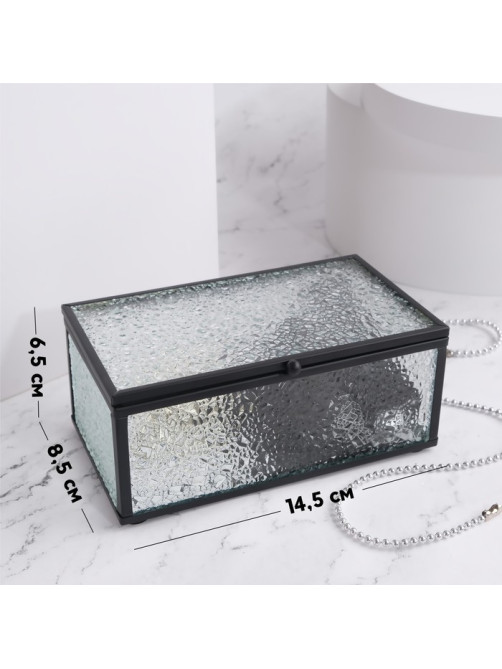 Шкатулка для украшений Wet Glass, органайзер с крышкой стеклянный, с зеркальным основанием, 14.5×8.5 см, прозрачная, чёрная