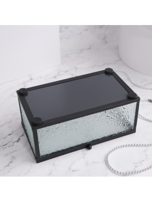Шкатулка для украшений Wet Glass, органайзер с крышкой стеклянный, с зеркальным основанием, 14.5×8.5 см, прозрачная, чёрная