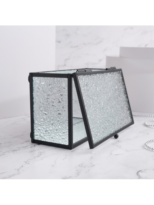Шкатулка для украшений Wet Glass, органайзер с крышкой стеклянный, с зеркальным основанием, 14.5×8.5 см, прозрачная, чёрная