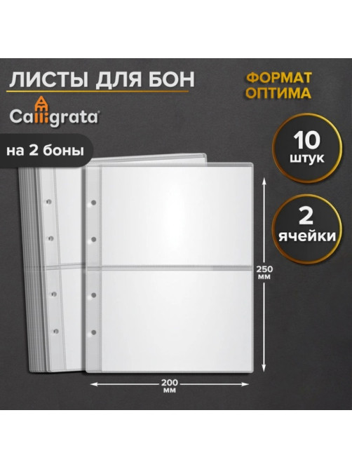 Набор листов для бон, формат «Оптима», 10 листов 200×250 мм, на 2 боны