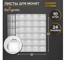 Набор листов для монет, формат «Оптима», 10 листов 200×250 мм, на 24 ячейки 45×40 мм