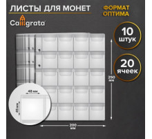 Набор листов для монет, формат «Оптима», 10 листов 200×250 мм, на 20 ячеек 45×48 мм