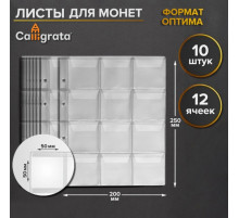 Набор листов для монет, формат «Оптима», 10 листов 200×250 мм, на 12 ячеек 50×50 мм