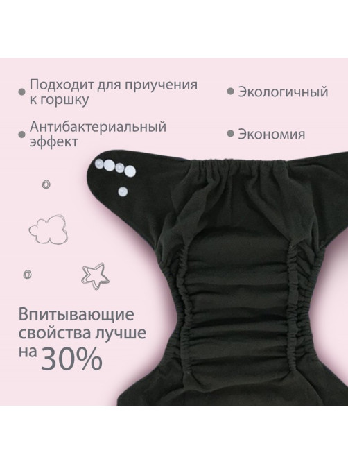 Многоразовый подгузник Крошка Я, 3-15 кг, угольно-бамбуковая ткань, красный