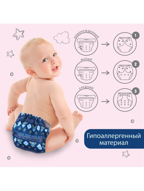 Многоразовый подгузник «Фигуры», 3-15 кг, синий, Крошка Я