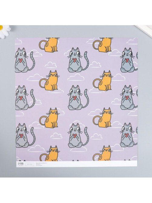 Бумага для скрапбукинга «Котики», плотность 180 г, 30.5×32 см