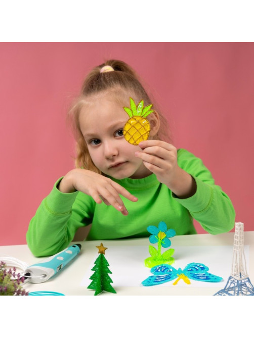 3D ручка Luazon, дисплей, работа с пластиком ABS и PLA, пластик в комплекте, голубая