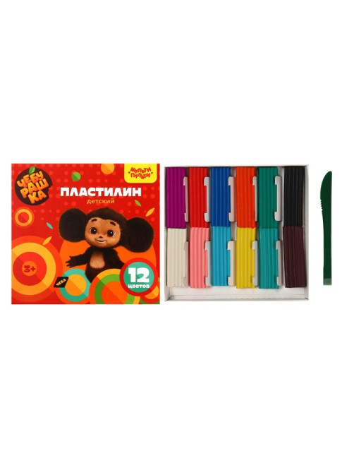 Пластилин «Мульти-Пульти. Чебурашка», 12 цветов, 180 г, со стеком, картонная упаковка