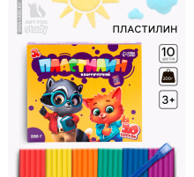 Пластилин 10 цветов, 200 г со стеком