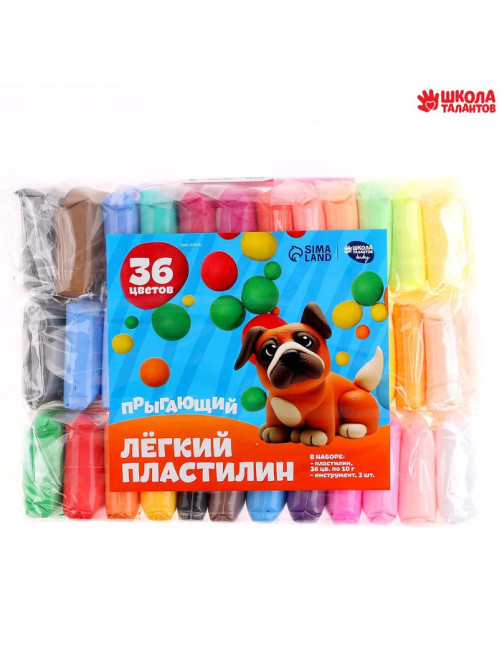 Пластилин лёгкий, прыгающий, набор 36 цветов, вес 1 цвета: 10 г, 3 инструмента