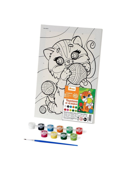 Картина по номерам для детей «Котик с клубочками», 20×30 см
