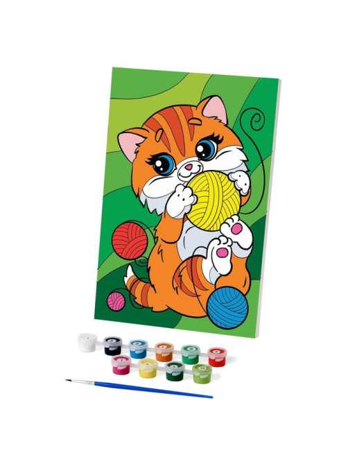 Картина по номерам для детей «Котик с клубочками», 20×30 см