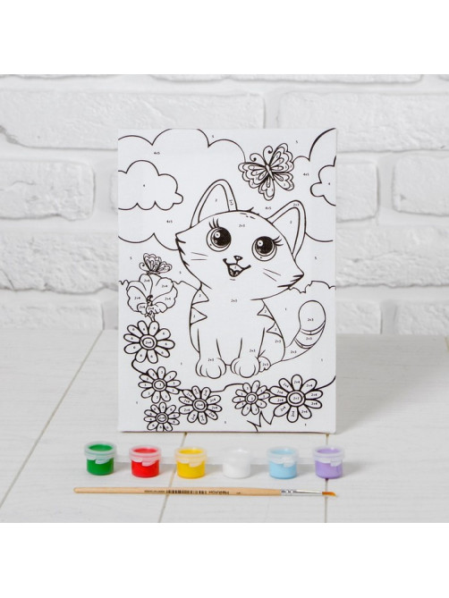Картина по номерам для детей «Котёнок с бабочкой», 21×15 см