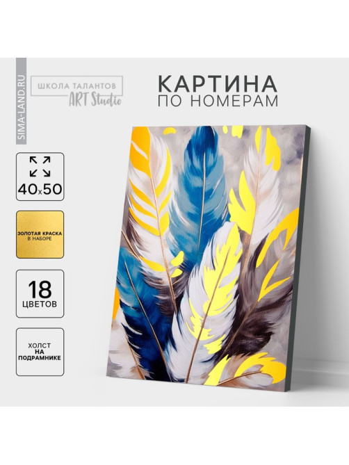 Картина по номерам на холсте с подрамником с золотой краской «Перья», 40×50 см