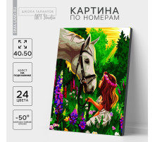 Картина по номерам на холсте с подрамником «Лошадка и девочка в поле», 40×50 см