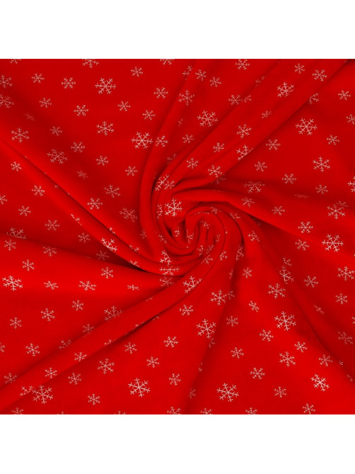 Лоскут Велюр на красном фоне, белые снежинки, 100×180 см