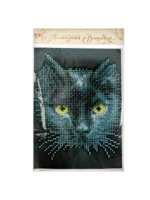 Алмазная мозаика с частичным заполнением на холсте «Чёрный кот», 15×21 см