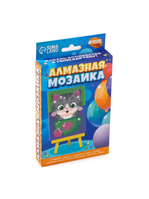 Алмазная мозаика с частичным заполнением на подставке для детей «Котик», 10×15 см