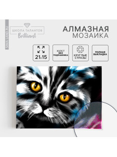 Алмазная мозаика с полным заполнением на холсте «Кот», 15×21 см