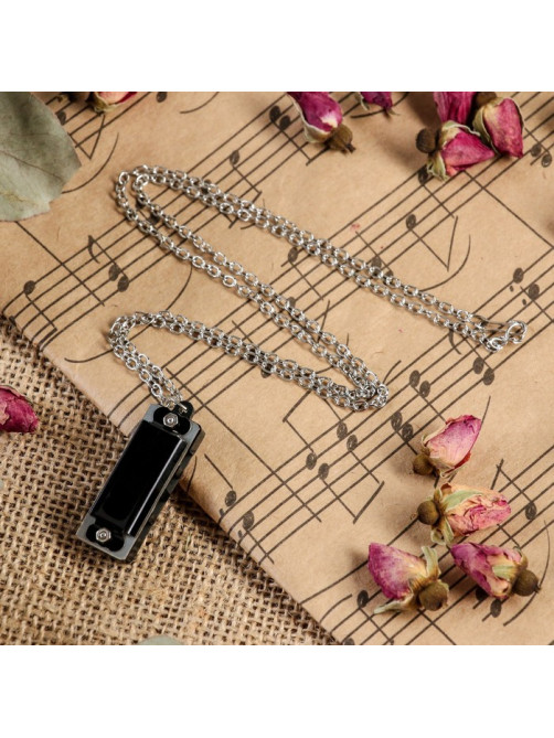 Губная гармошка Music Life 4 отверстия, 8 тонов, 3.5×1.5×1 см, цепь 28 см, черная