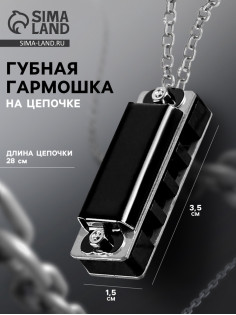 Губная гармошка Music Life 4 отверстия, 8 тонов, 3.5×1.5×1 см, цепь 28 см, черная