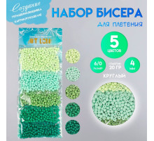 Набор бисера для плетения круглый «Арт Узор. Палитра зелёного», 6/0, 5 цветов × 20 г 20×8×0.7 см, для рукоделия