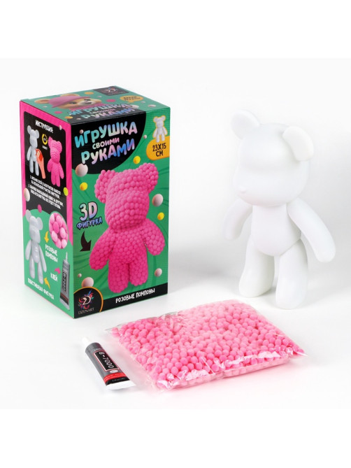 Игрушка помпонами «Медведь», розовый