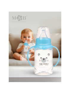 Бутылочка для кормления M&B «Любимый сыночек», классическое горло, прямая, с ручками, 150 мл., от 0 мес., голубой