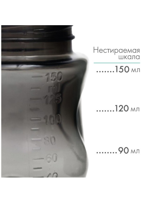 Бутылочка для кормления M&B Natural, широкое горло Ø50 мм, от 6 мес., 150 мл., черный